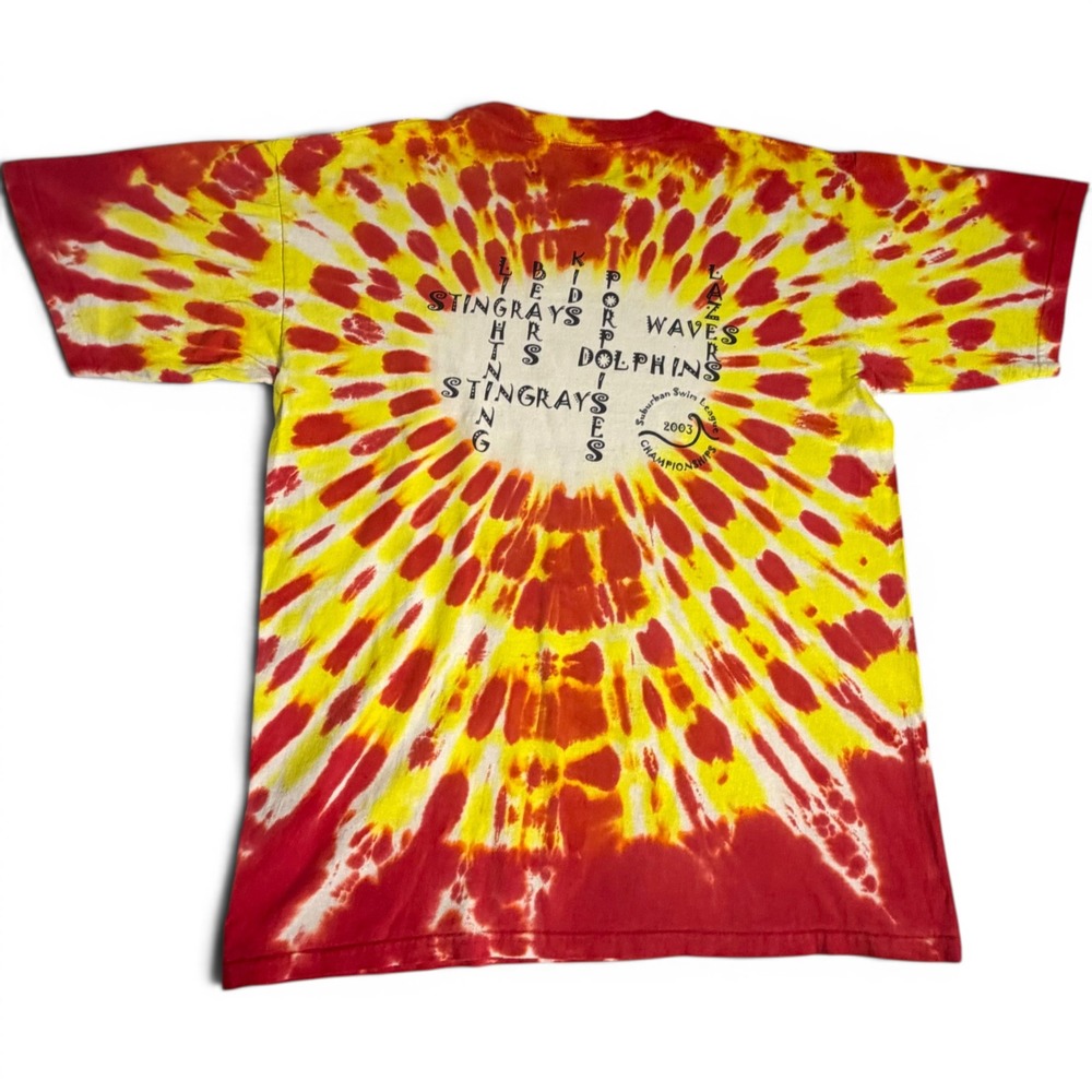 Vintage 2003 Suburban Swim League Tie Dye T Shirt Banzai Red Yellow Large - Picture 3 of 9